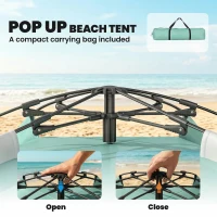 Outsunny 2-3 Person Pop Up Beach Tent, UPF15+ Sun Shelter with Extended Floor, Sandbags, Mesh Windows and Carry Bag, Green(m-4)