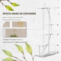 Outsunny Suport pentru plante cu 5 niveluri Scara in forma de jumatate de luna Suport pentru ghivece Raft pentru interior, exterior, camera de zi, studiu, balcon si dormitor(m-7)
