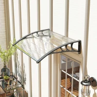 Outsunny Auvent de porte d'entrée, toit marquise de porte exterieur en polycarbonate et profil aluminium résistante toit abri protection contre la pluie et UV pour terrasse, balcon, 100x75cm, transp.(m-9)