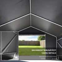 Outsunny Magazie de grădină portabilă, cort pentru biciclete, ușă rulabilă cu fermoar, cadru metalic, depozitare versatilă, gri închis(m-7)