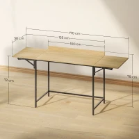 HOMCOM Bureau d'ordinateur pliant avec 2 plateaux extensibles, grand espace pour écrans, pieds métalliques, construction robuste, Chêne+Noir(m-3)