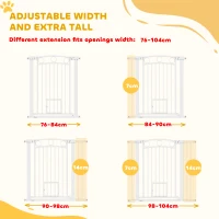 PawHut 96cm Tall Dog Gate with Cat Door, 7cm and 14cm Extensions, for Stairs & Doorways, 76-104cm Width(m-4)