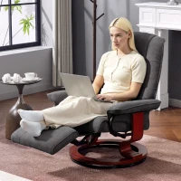 HOMCOM Reclining Swivel Chair, with Footrest - Grey(m-9)
