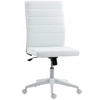 HOMCOM Ergonomischer, verstellbarer Bürostuhl mit geschwungener Rückenlehne, aus PU-Leder und Stahl, 58x53x97-107 cm, Weiß(m-7)