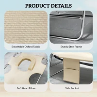 Outsunny 5-Position Adjustable Sun Loungers Set of 2 with Reading Hole and Side Pocket, Beige(m-6)