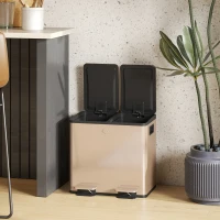 HOMCOM 30L Dual Compartment Stainless Steel Bin, with Deodoriser Holders - Gold Tone(m-9)