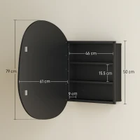 HOMCOM Dulap de Baie cu Oglindă și 3 Rafturi Interioare, Aluminiu și Metal, 61x12x79 cm, Negru(m-3)