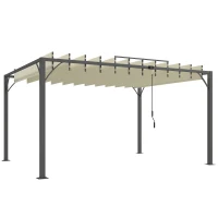 Outsunny Pérgola de Jardín 3x4 m con Protección UPF30+ Gazebo con Techo Ajustable Estructura de Aluminio para Exterior Crema(m-1)