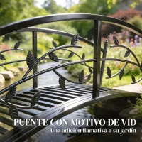 Outsunny Puente de Jardín Metálico 1,2 m Puente Decorativo para Estanques con Barandillas de Seguridad y Diseño de Hojas Negro(m-4)