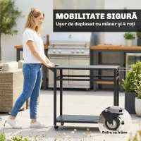 Outsunny Cărucior pentru Grătar, 2 Rafturi, Suport Pizza, Suport Saci și Cârlige, Negru.(m-6)