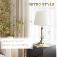 HOMCOM 3-częściowy zestaw lamp w stylu retro, 2 lampy stołowe, 1 lampa podłogowa, 35,5 cm x 35,5 cm x 146 cm, Srebrny + Biały(m-5)