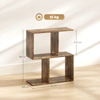 HOMCOM Side Table, Narrow End Table with Storage Shelves, S-Shaped, 3-Tier, 50W x 19.5D x 58H cm, Rustic Brown(m-3)