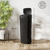 HOMCOM 50L Stainless Steel Sensor Bin - Black(m-3)