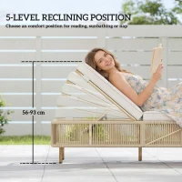 Outsunny Rattanowa Leżanka Ogrodowa, 5-stopniowa regulacja, poduszka w zestawie(m-4)