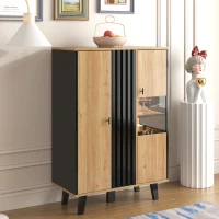 Meuble d'appoint avec vitrine, éclairage LED et verre, 80x40x120 cm, Couleur naturelle+Noir(m-5)