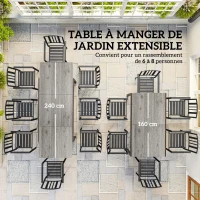 Outsunny Table de jardin extensible table d'extérieur 6 - 8 personnes bordure en aluminium et structure en acier 160/240 cm gris(m-4)