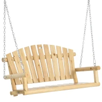 Outsunny Banc suspendu balancelle de jardin 2 places en bois massif assise et dossier à lattes chaînes incluses naturel(m-12)