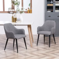 HOMCOM Lot de 2 chaises de salle à manger en tissu et piètement acier - assise enveloppante 55 x 58 x 79 cm gris foncé(m-9)