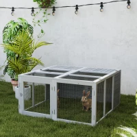 PawHut Cușcă exterioară pentru animale mici, cușcă pentru iepuri, construcție din lemn, pliabilă, pentru interior și exterior, Gri deschis(m-5)