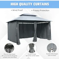 Outsunny 4m x 3(m)Garden Gazebo, Double Roof Outdoor Gazebo Canopy Shelter with Curtains, Solid Steel Frame for Patio, Garden, Grey(m-19)