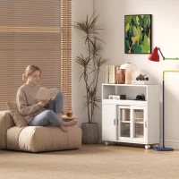 HOMCOM Mobile per Bagno a Rotelle in Legno con Spazio Aperto, Ripiani Regolabili e Ante in Vetro, 71x20x70 cm, Bianco(m-9)