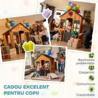 AIYAPLAY Căsuță din Lemn Copii cu Jardiniere, pentru Joacă Exterior/Interior, Vârsta 3-8, Maro(m-8)