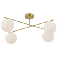 HOMCOM Lustre moderno de teto com 4 luzes e soquete E14, montagem semi-embutida, dourado e creme