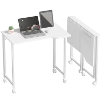 HOMCOM Small Folding Desk, with Wheels - White Wood-Effect(m-10)