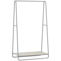 HOMCOM 3-in-1 Garderobe mit Schuhablage Obere und seitliche Stangen Metallgestell Natur und Grau(m-1)