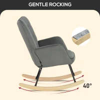 HOMCOM Fotel bujany, fotel na biegunach z welurową tapicerką, podłokietnikami, wysokim oparciem, drewnianą podstawą, nowoczesny fotel relaksacyjny do salonu i sypialni, do 120 kg, ciemnoszary(m-4)