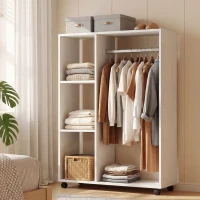 HOMCOM Open Wardrobe on Wheels, Rolling Garment Rack with Hanging Rail and Storage Shelves for Bedroom, Changing Rooms, White(m-14)