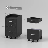 HOMCOM 3 Drawer Filing Cabinet, Rolling File Cabinet with Edged Top for Letter, A4 Size, Hanging File Folders, Black(m-3)