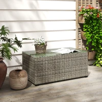 Outsunny Table basse de jardin, table d'appoint en résine tressée avec plateau en verre trempé, 90 x 50 x 38 cm, gris foncé(m-9)