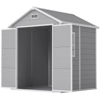 Outsunny Abrigo de Jardim em Resina 182x151x219 cm com Piso Janela Ventilação Portas Duplas Cinzento(m-11)