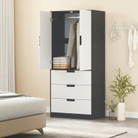 HOMCOM 2 Door Wardrobe, Modern Wardrobe with 3 Drawers and Hanging Rod for Bedroom, Black(m-7)