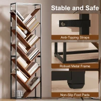 HOMCOM 10 Shelf Industrial-Style Bookshelf - Black/Brown(m-7)