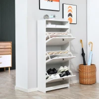 HOMCOM Narrow Shoe Cabinet with 3 Flip Doors, 14-18 Pairs Shoe Cupboard with Open Shelf for Slim Hallway and Entryway, 24 x 60 x 132 cm, White(m-7)