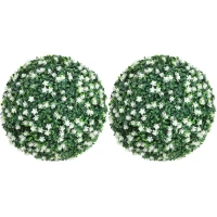 HOMCOM Set of Two Artificial Boxwood Balls Plants - White(m-1)