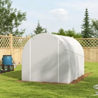 Outsunny Serre de jardin 6 m² dim. 3 x 2 m avec 1 porte + 2 parois latérales zippées enroulables, 6 fenêtres, Blanc(m-10)