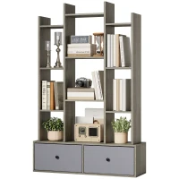 HOMCOM 12 Shelf Storage Unit, with Drawers - Graphite Wood Effect(m-11)