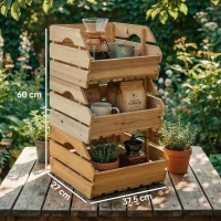 Outsunny 3-stufiger, abnehmbarer Obstkorbständer aus Fichtenholz für Obst und Gemüse, 37,5x27x60cm, Natur(m-3)