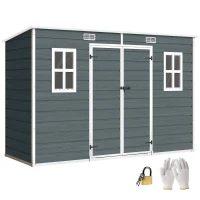 Outsunny Gerätehaus 3,2m², Geräteschuppen mit Pultdach, 303x123x197cm mit Fenster Abschließbar Tür Belüftungsöffnung Boden(m-11)