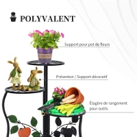 Outsunny Étagère à Fleurs Supports de Pots Porte Plante en métal à 3 Niveaux élégant Pliable intérieur/extérieur pour Maison Balcon Jardin Terrasse dim. 64L x 45l x 56H cm Noir(m-4)