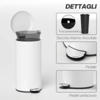 HOMCOM Pattumiera a Pedale da 30L con Coperchio a Chiusura Morbida, in Metallo e PP, 36x30x63.5 cm, Bianco Crema(m-7)