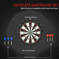 SPORTNOW Zestaw Tarczy do Darta z Pierścieniem Ochronnym, 6 Rzutki ze Stalowymi Końcówkami, Sisal, Plastik, Czarny(m-4)