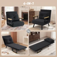 HOMCOM Fotoliu Pat 3 în 1 cu Spătar Reglabil în 5 Poziții și Pernă, 63x73x81 cm, Negru(m-4)