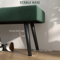 HOMCOM Ławka Tapicerowana w Wyglądzie Aksamitu, 100 x 36 x 45 cm, Zielony(m-5)