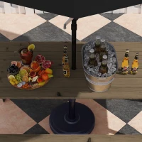 Outsunny Conjunto mesa e bancos de madeira estilo cervejaria, mesa de piquenique em madeira com bancos, 175 cm, furo para guarda-sol, castanho(m-5)