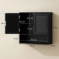 HOMCOM Bathroom Cabinet, Wall Mounted Storage Cabinet with Adjustable Shelves, 60 x 20 x 60 cm, Black(m-3)