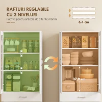 HOMCOM Bufet de Bucătărie cu 2 Dulapuri și un Sertar, Rafturi Reglabile și Uși din Sticlă, 60x35x180 cm, Alb(m-5)